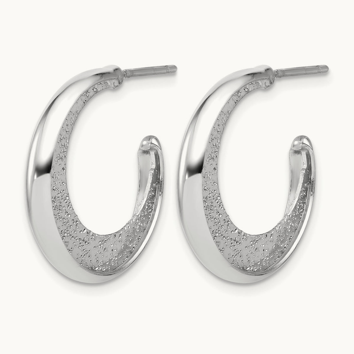 SS RH-plt Radiant Essence Polish/Textured Post J-Hoop Earrings — Leslie's