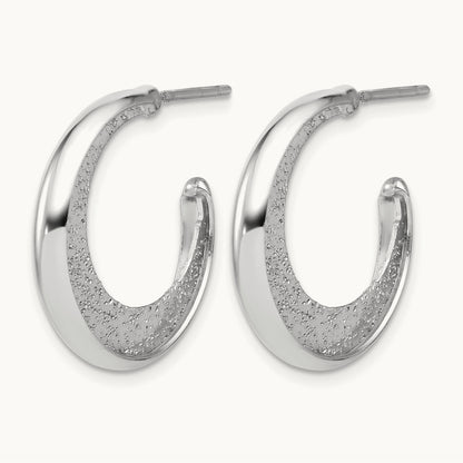SS RH-plt Radiant Essence Polish/Textured Post J-Hoop Earrings — Leslie's