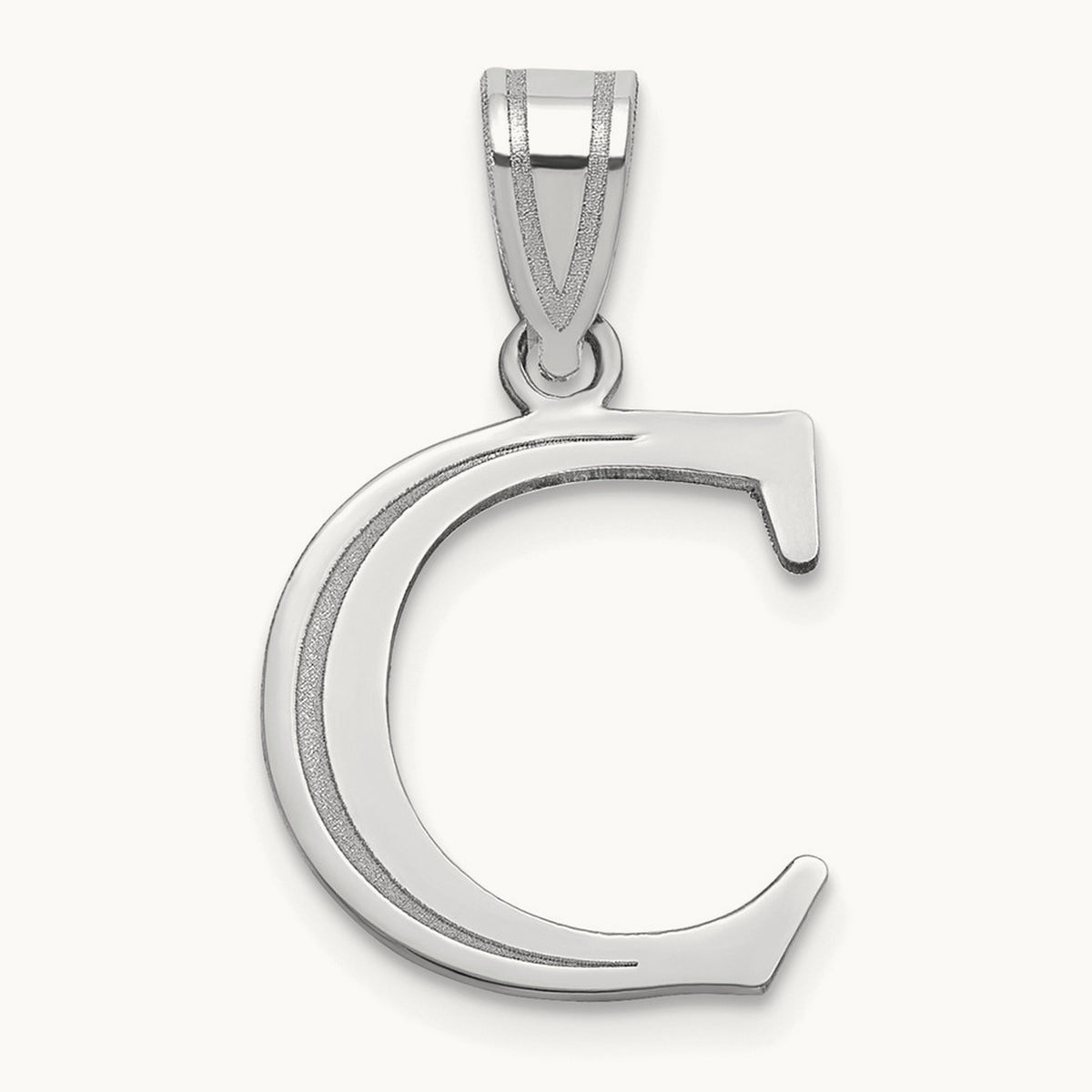 Polished Etched Letter C Initial Pendant, 14K White Gold