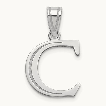 Polished Etched Letter C Initial Pendant, 14K White Gold