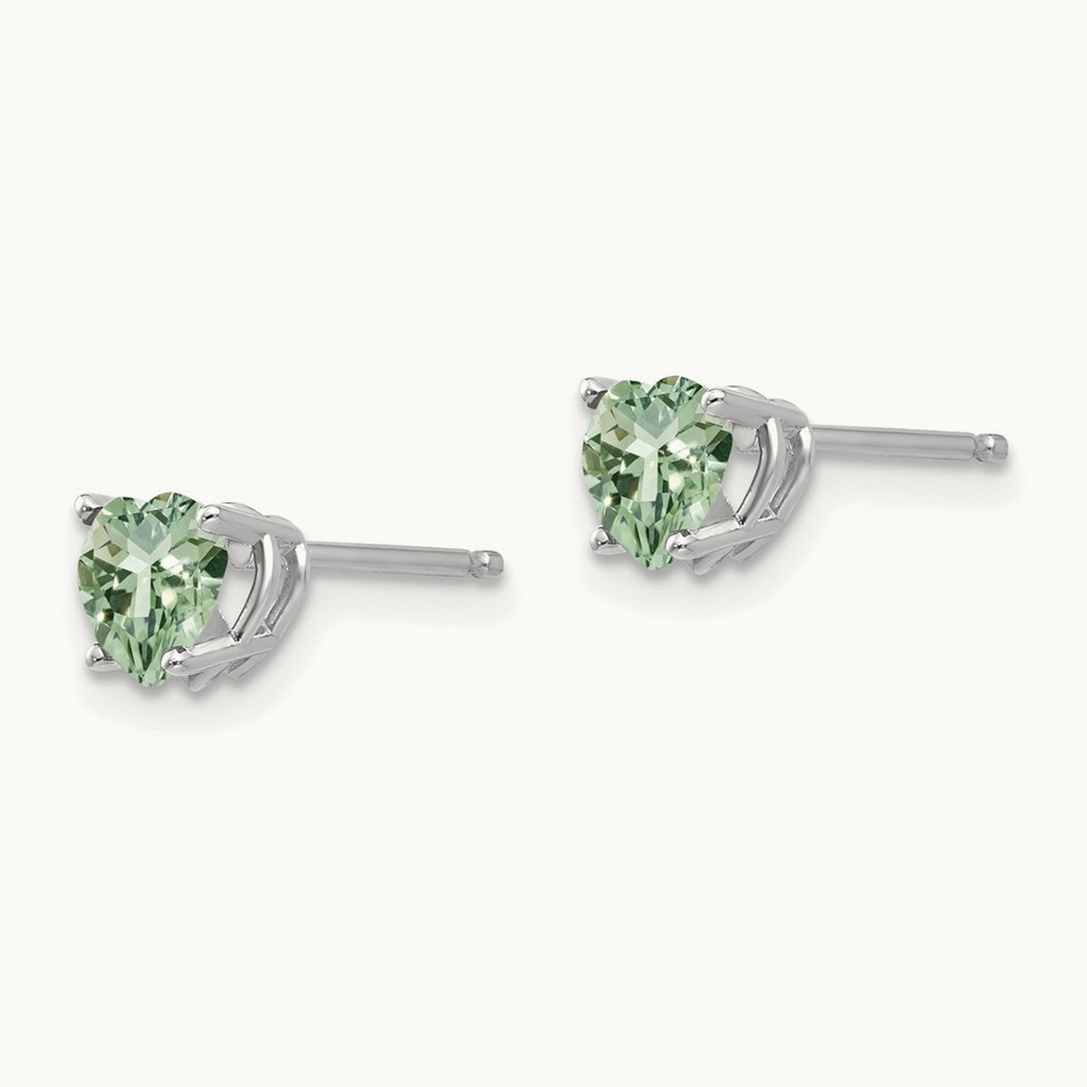 Heart Green Quartz Earrings, 5mm, 14K White Gold