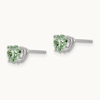 Heart Green Quartz Earrings, 5mm, 14K White Gold