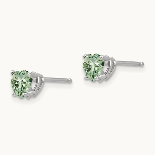Heart Green Quartz Earrings, 5mm, 14K White Gold