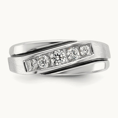 w/ Black RH IBGoodman Men's Polish/Satin AA Diamond Ring, 14K White Gold