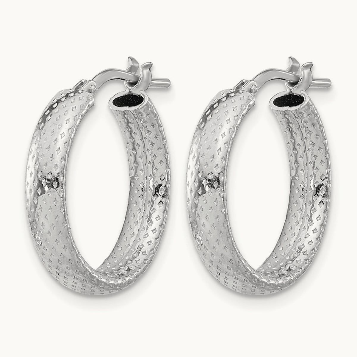 Rhodium-plated Polished and Textured Hoop Earrings, Sterling Silver — Leslie's