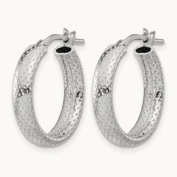 Rhodium-plated Polished and Textured Hoop Earrings, Sterling Silver — Leslie's
