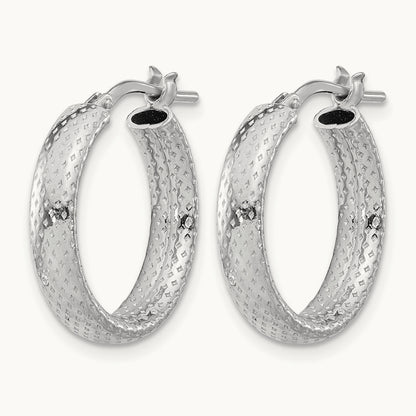 Rhodium-plated Polished and Textured Hoop Earrings, Sterling Silver — Leslie's