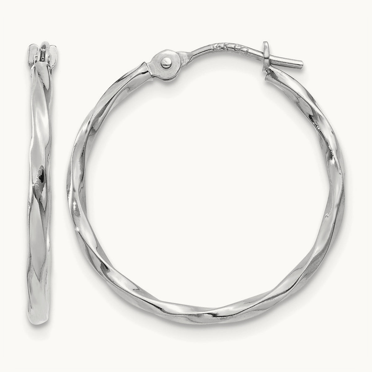 Polished Twisted Hoops, 14K White Gold