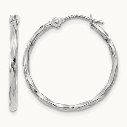 Polished Twisted Hoops, 14K White Gold