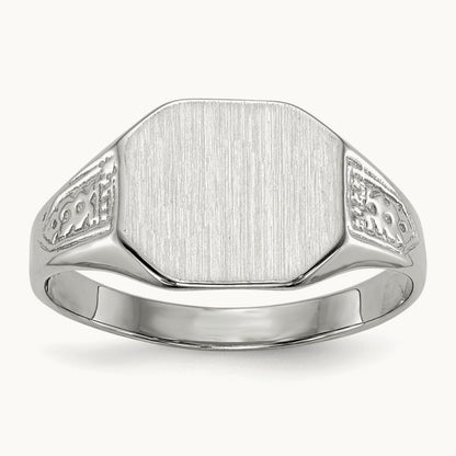 10.5x9. Closed Back Signet Ring, 0mm, 14K White Gold