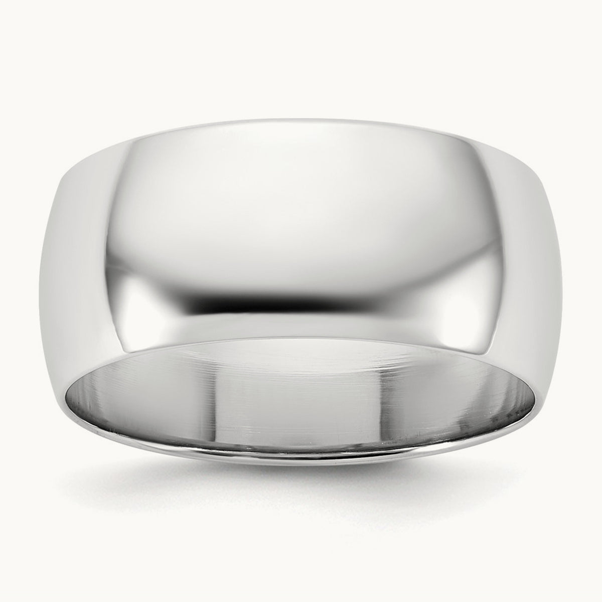 Lightweight Half Round Band, 8.5mm, 10K White Gold