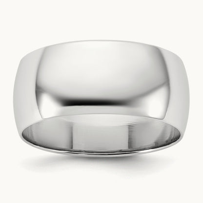 Lightweight Half Round Band, 8.5mm, 10K White Gold