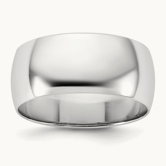Lightweight Half Round Band, 8.5mm, 10K White Gold