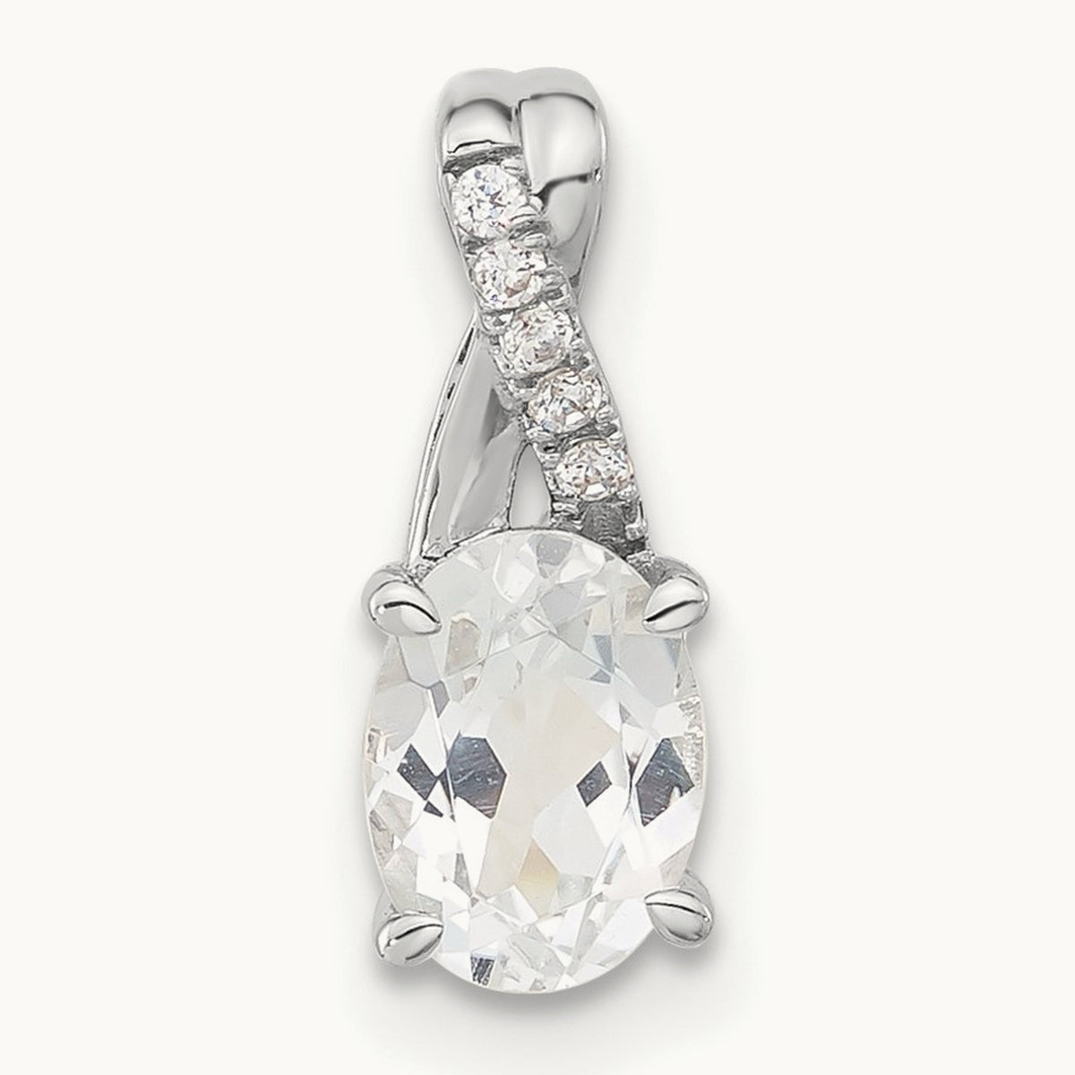 Oval Topaz and Diamond Pendant — 14K White Gold