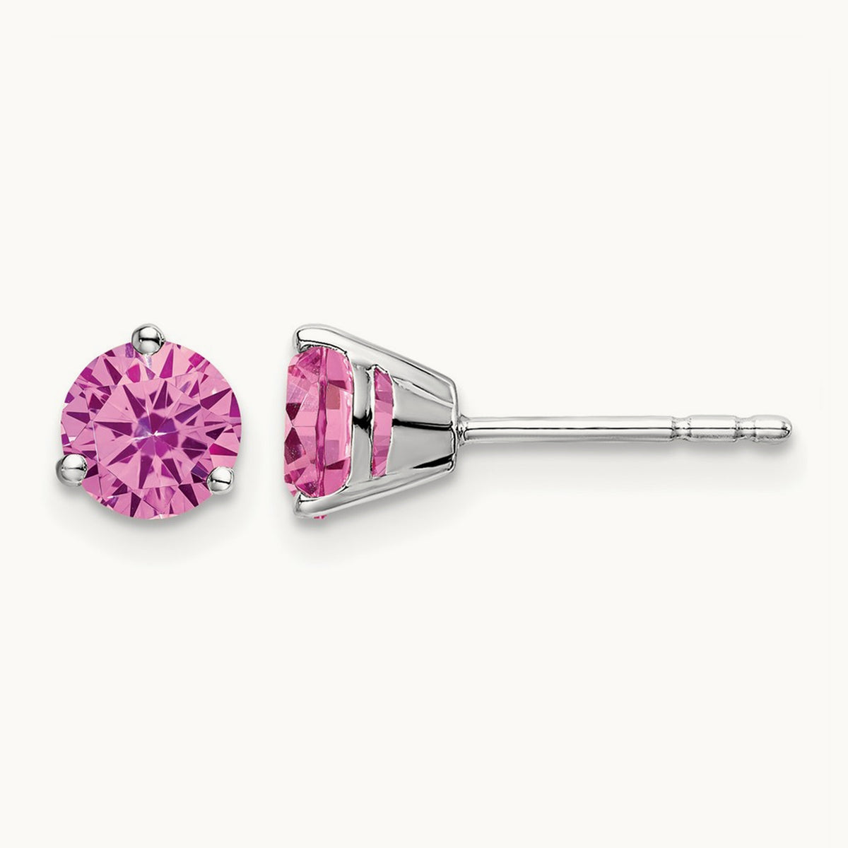 Round Created Pink Sapphire Earrings — 5.4mm