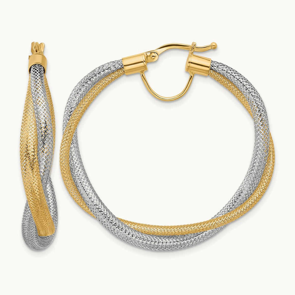 w/Rhodium Braided Mesh Stretch Hoop Earrings, 14K — Leslie's