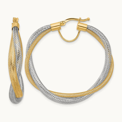 w/Rhodium Braided Mesh Stretch Hoop Earrings, 14K — Leslie's