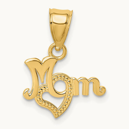 MOM with Heart Charm — 14K Yellow Gold