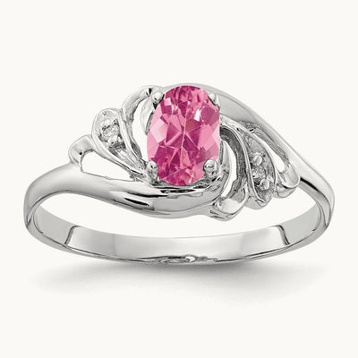 6x4mm Oval Pink Tourmaline AA Diamond ring, 14K White Gold