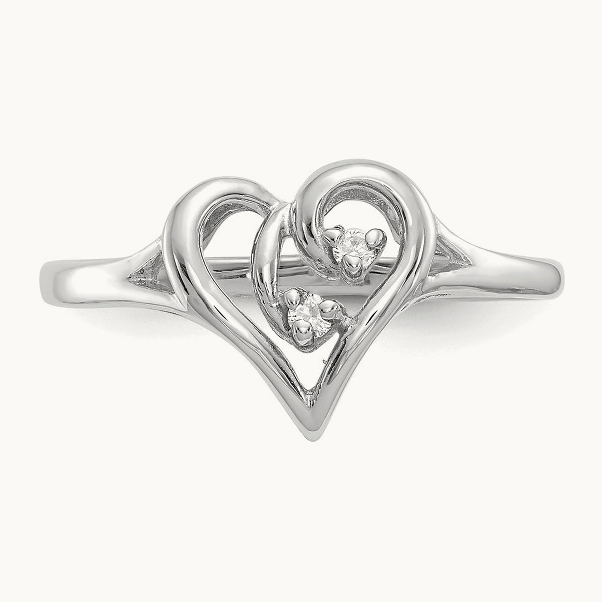 Polished AA Diamond Heart Ring, 14K White Gold