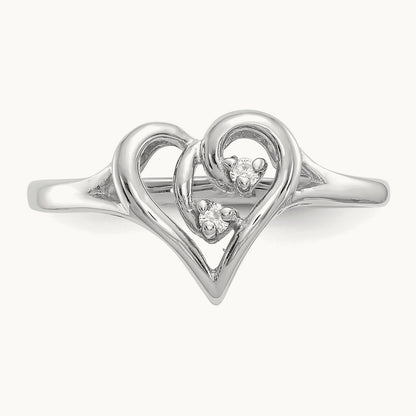 Polished AA Diamond Heart Ring, 14K White Gold