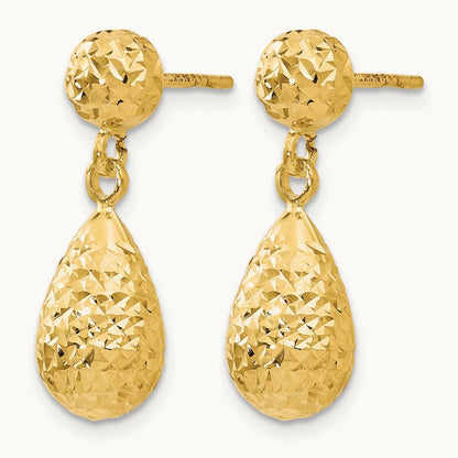 Diamond-cut Post Dangle Earrings — 14K Yellow Gold