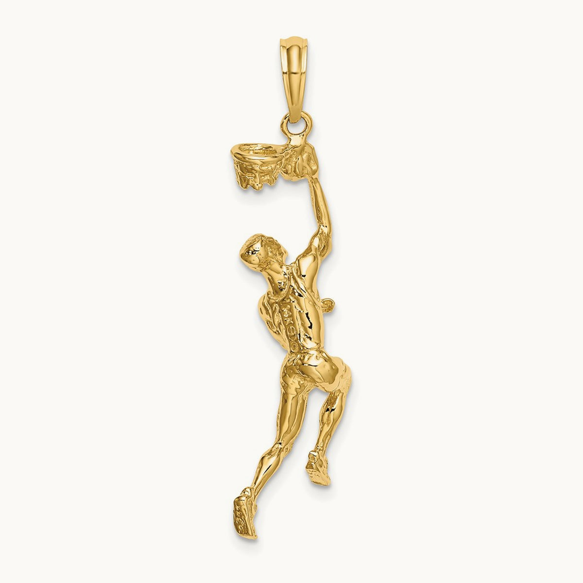 3-D Basketball Player w/Ball and Partial Hoop Charm, 14K
