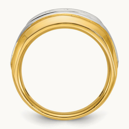 14ktt IBGoodman Men's Polished & Grooved 5-Stone Diamond Ring