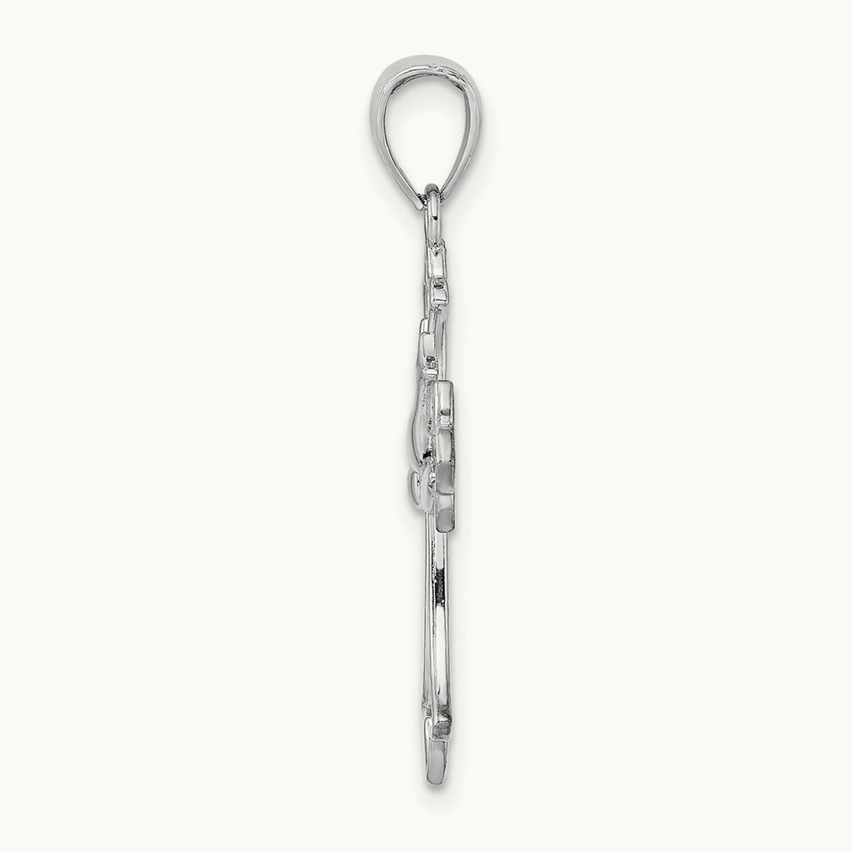 Polished Cross w/ Dove Charm, 14K White Gold