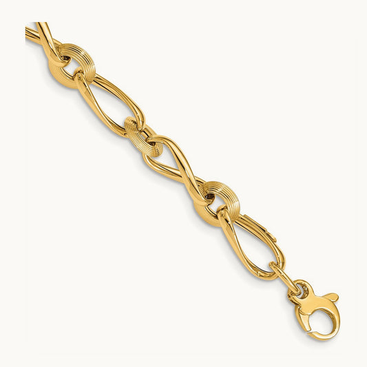 Polished & Grooved with .5 in ext. Fancy Link Bracelet, 14K