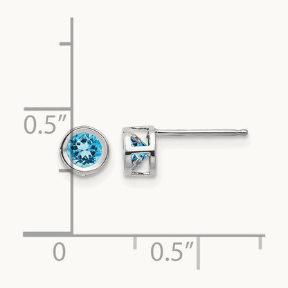 Blue topaz December Earrings, 4mm, 14K White Gold