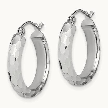 Diamond-cut Hoop Earrings, 14K White Gold