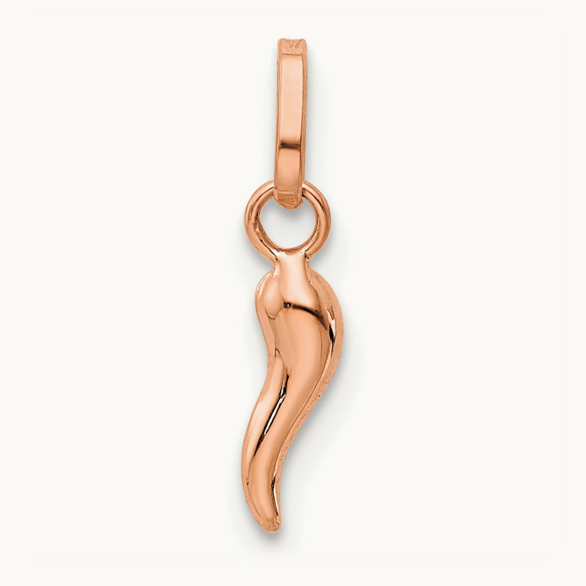 3D Italian Horn Charm — 14K Rose Gold, 12mm