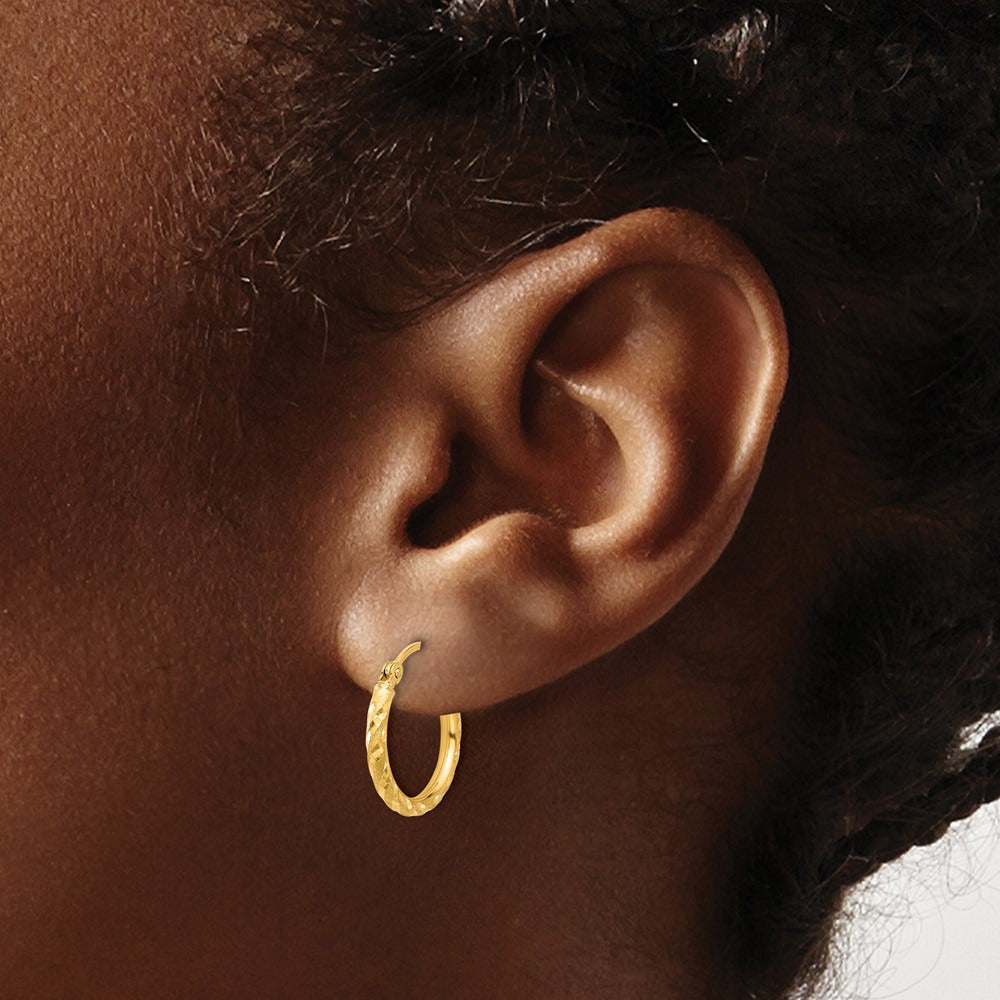 Polished and Satin Diamond-cut Hoop Earrings — 14K Yellow Gold