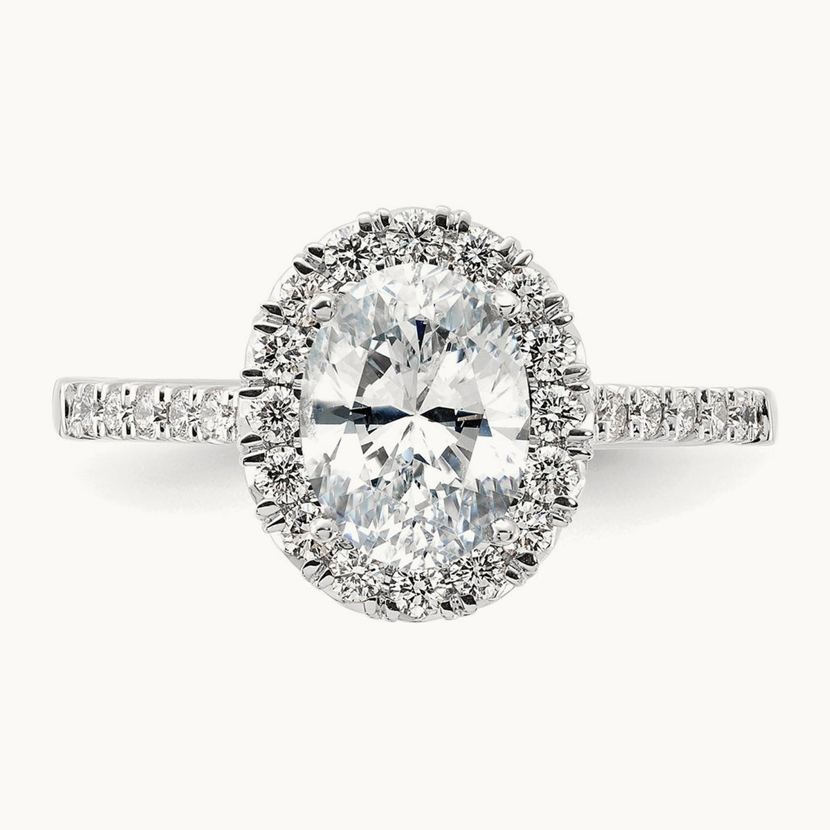 Oval Semi-Mount Halo Engagement Ring, 0.25-0.50 ct tw Lab-Grown Diamond — 1/2 ct (holds 1 1/2 ct center) · VS/SI (Great), 14K White Gold, 7