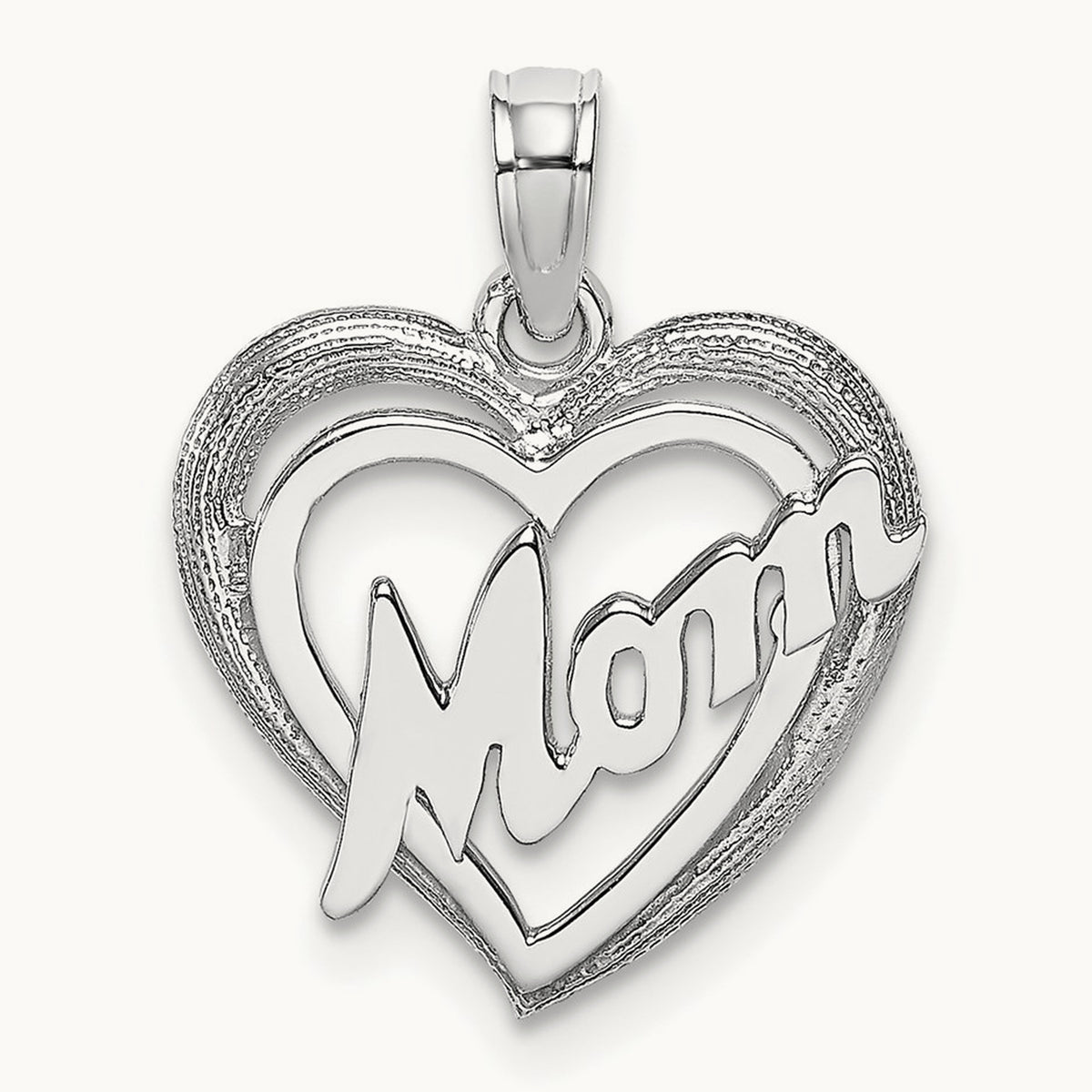 MOM Inside Heart Charm — 14K White Gold, 18.5mm