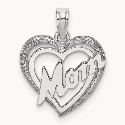 MOM Inside Heart Charm — 14K White Gold, 18.5mm