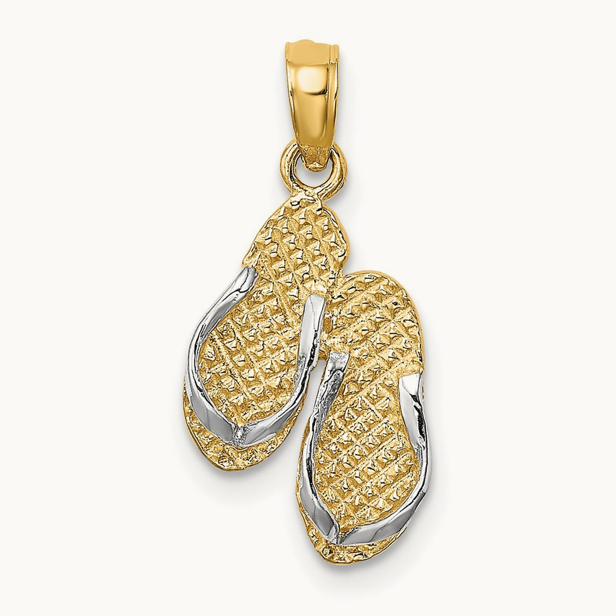 3D SANIBEL ISLAND Double Flip Flop Charm, 14K with White Rhodium