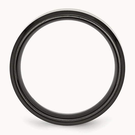 Polished Black IP w/Brushed Center Beveled Edge Band, 8mm, Stainless Steel
