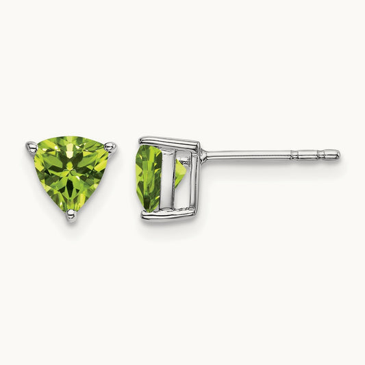 Trillion Peridot Earrings, 14K White Gold
