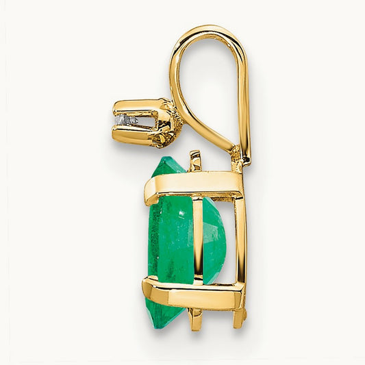 Diamond & Emerald Birthstone Pendant — 14K Yellow Gold