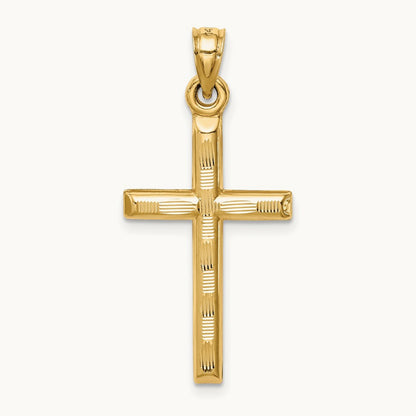 Hollow Diamond-cut Cross Pendant, 14K