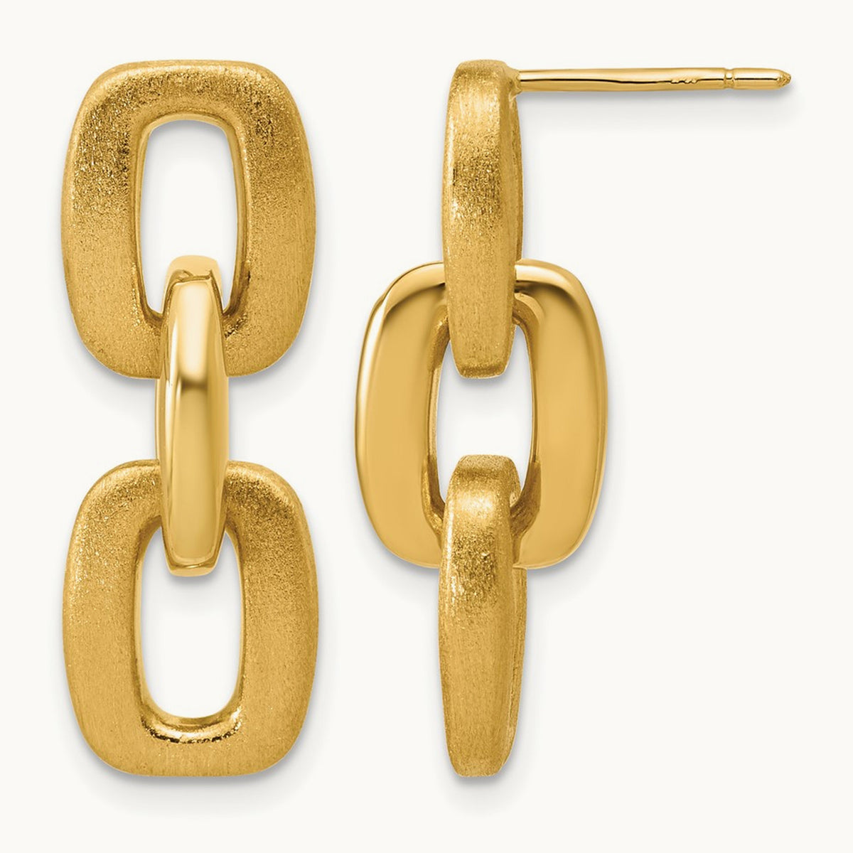 Polished and Brushed Squared Link Dangle Post Earrings, 14K — Leslie's
