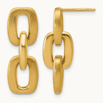 Polished and Brushed Squared Link Dangle Post Earrings, 14K — Leslie's