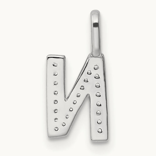 Diamond Letter N Initial Pendant, 14K White Gold