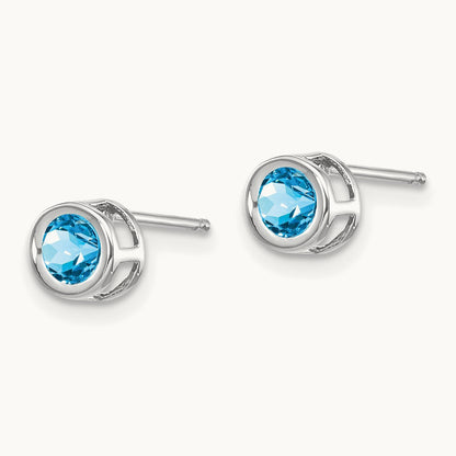 Blue topaz December Earrings, 4mm, 14K White Gold