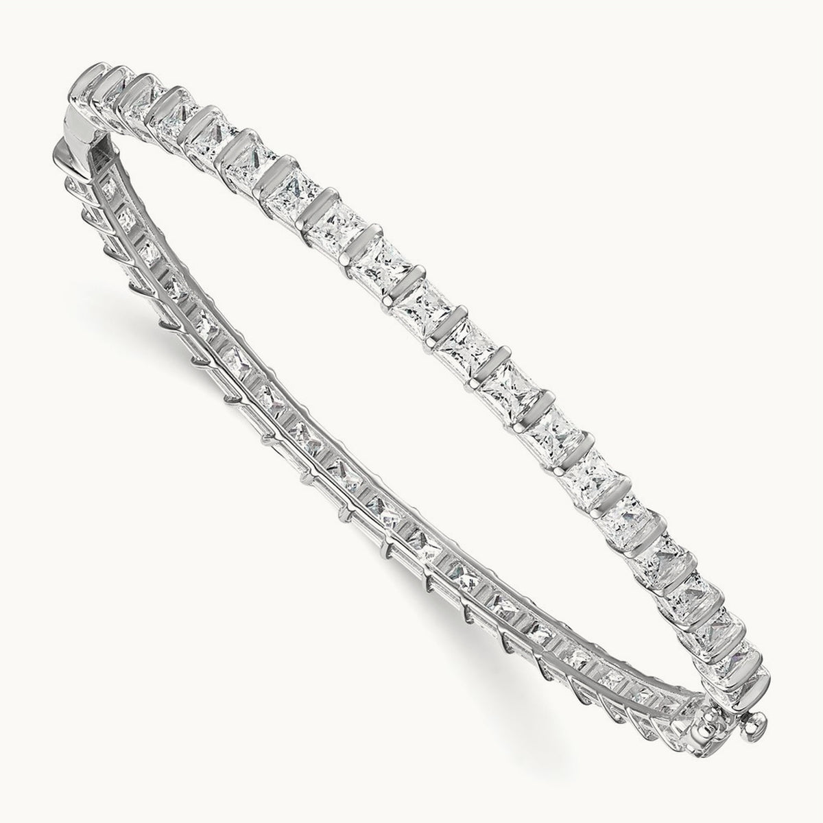 Hinged Bangle, 7.25 ct tw Lab-Grown Diamond — 14K White Gold