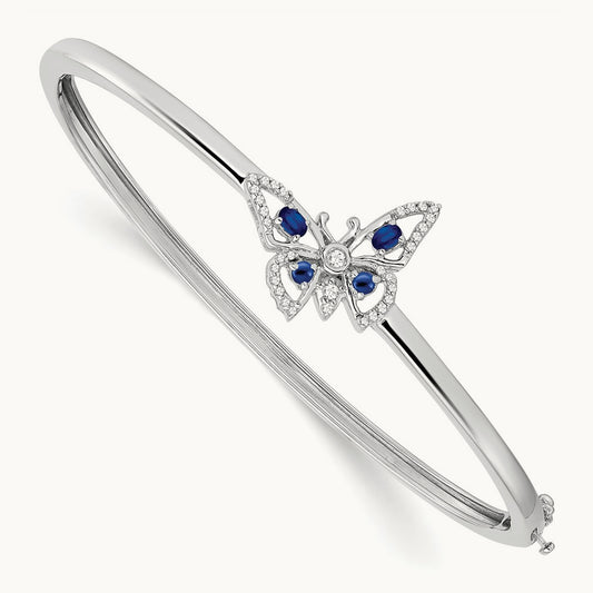 Sapphire and Diamond Butterfly Bangle, 14K White Gold
