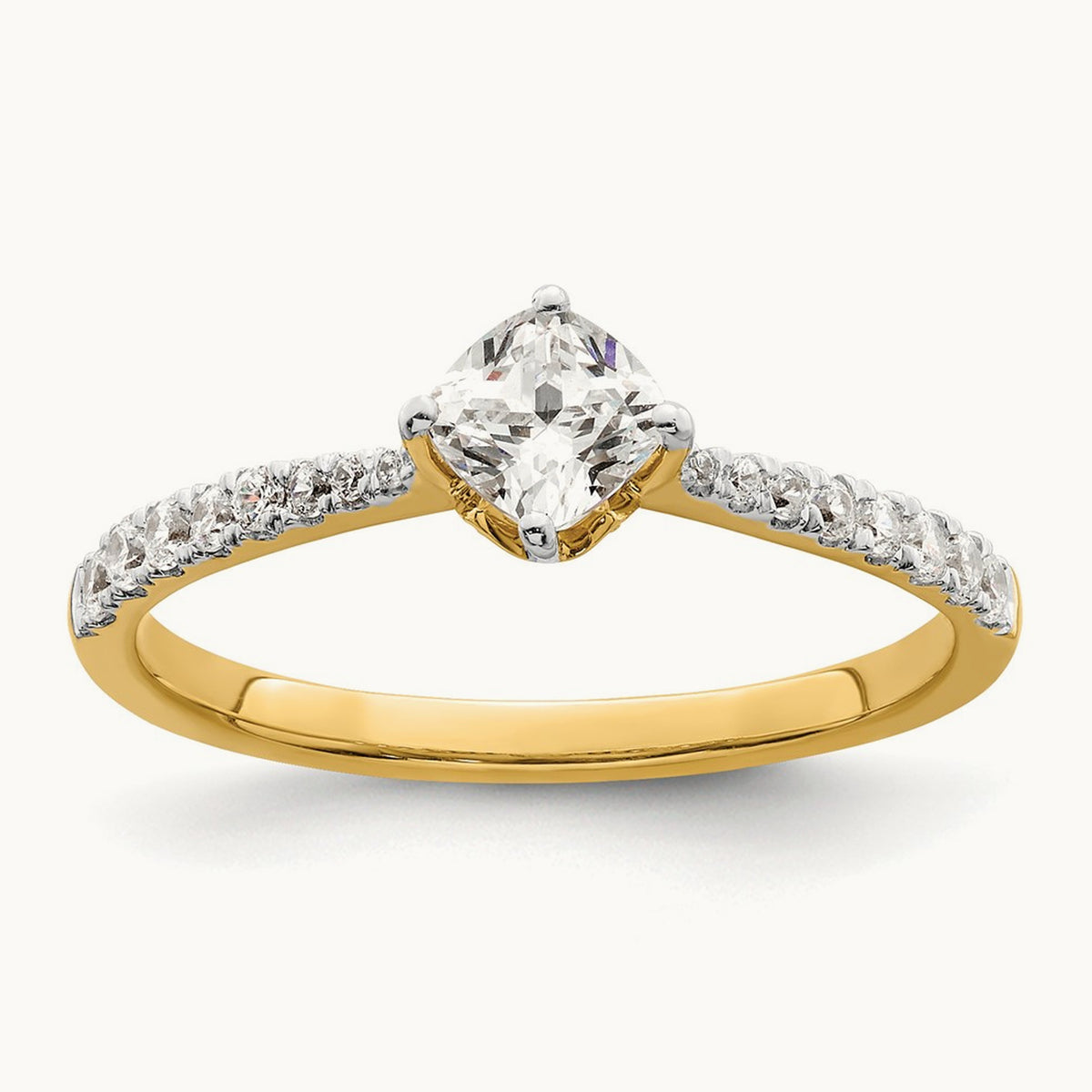 Gold Cushion Leaf Design Semi-Mount Ring, 1/2-2 ct