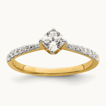 Gold Cushion Leaf Design Semi-Mount Ring, 1/2-2 ct